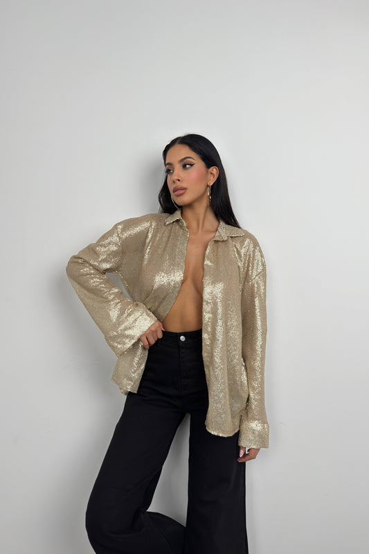 Sequined Gold Oversize Shirt 