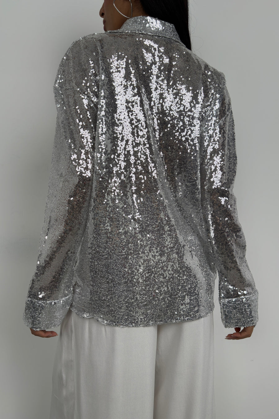 Sequined Silver Oversize Shirt 