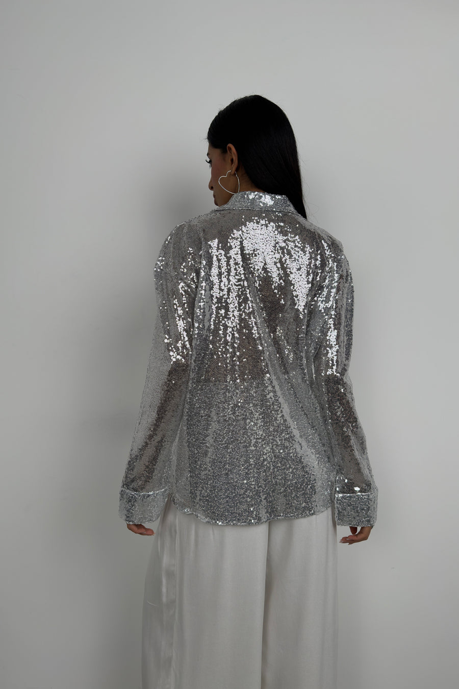 Sequined Silver Oversize Shirt 