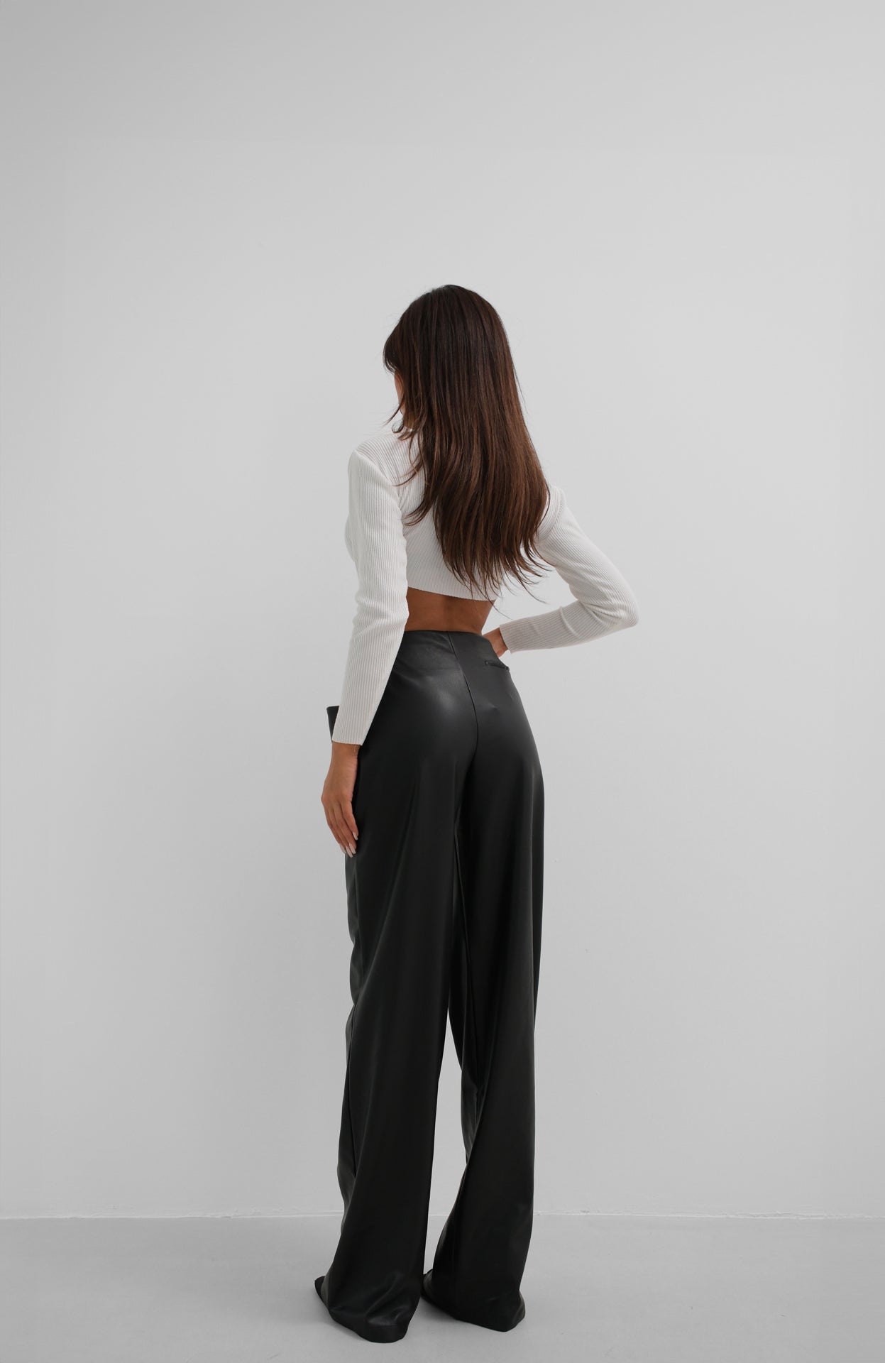 Black Leather Trousers with Window Detail Belt 