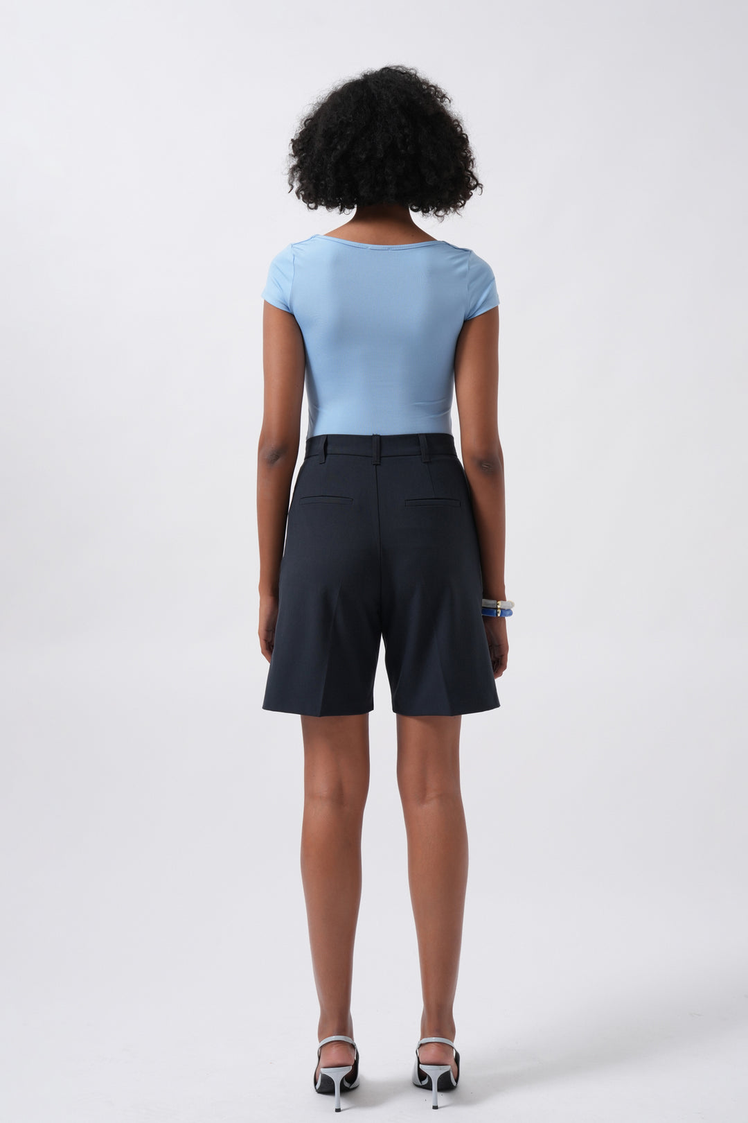 Window Detail Mini Decollete Baby Blue Blouse 