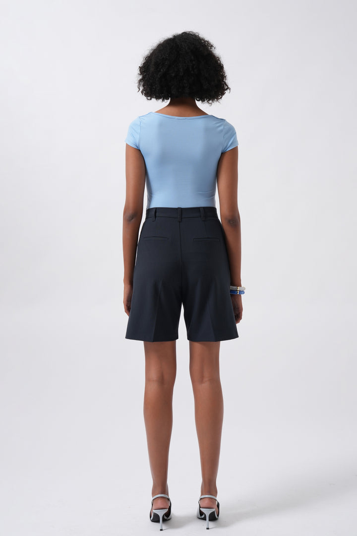 Window Detail Mini Decollete Baby Blue Blouse 