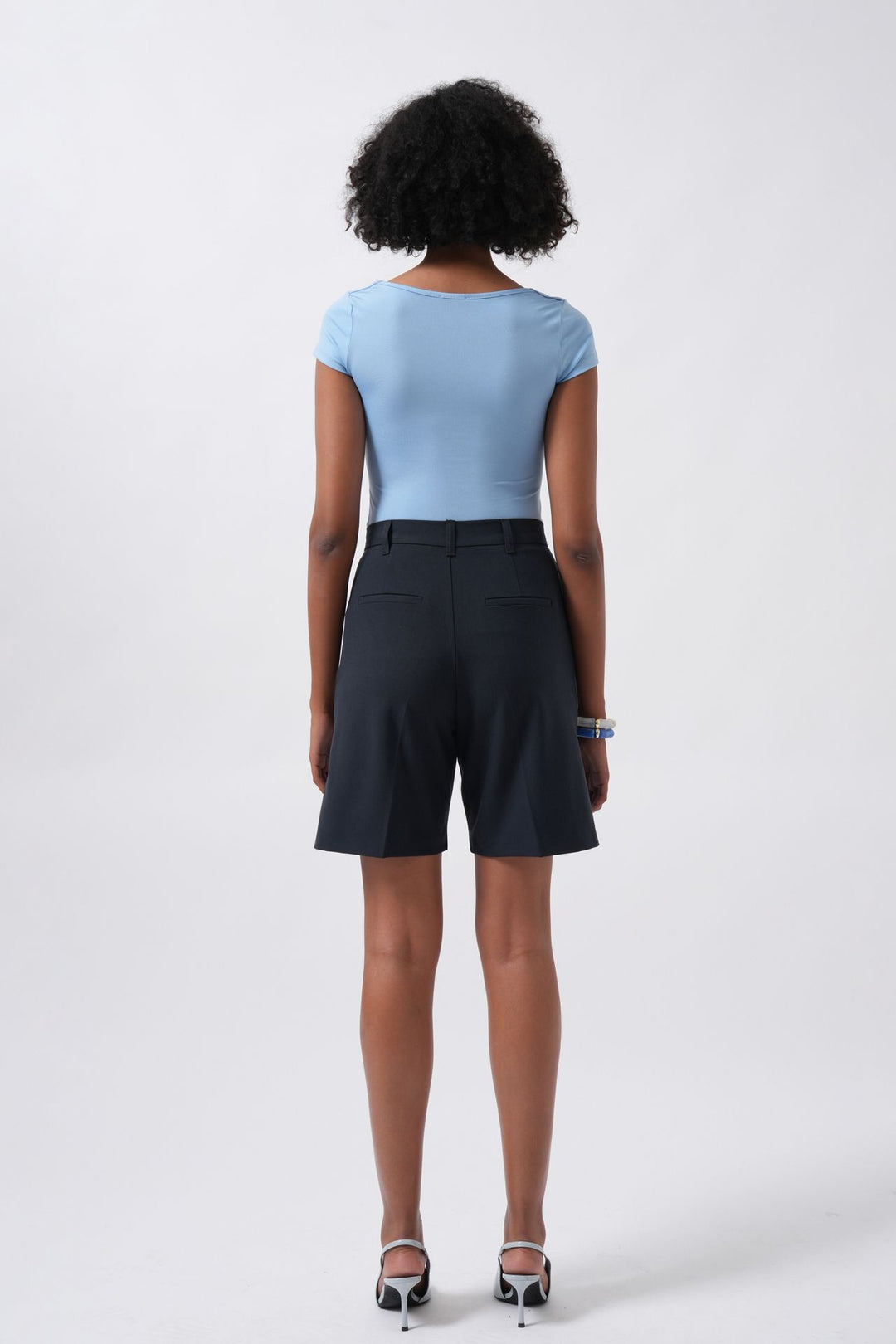 Window Detail Mini Decollete Baby Blue Blouse 