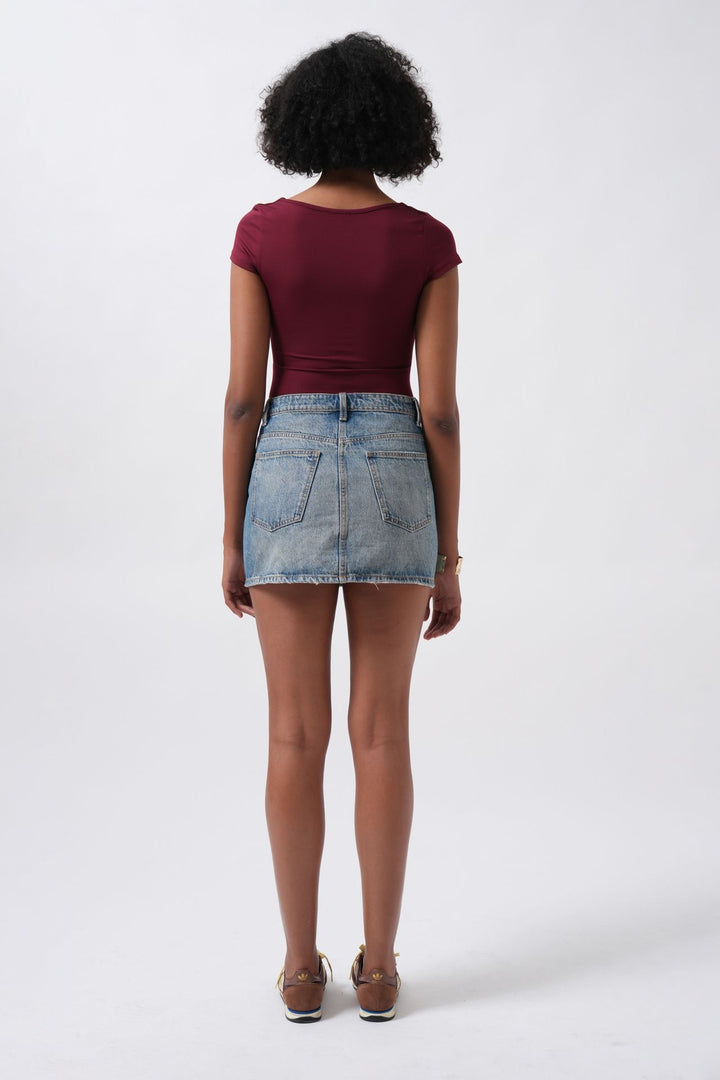 Pencere Detay Mini Dekolte Bordo Bluz