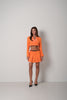 Pleated Skirt Crop Orange Jacket Set 