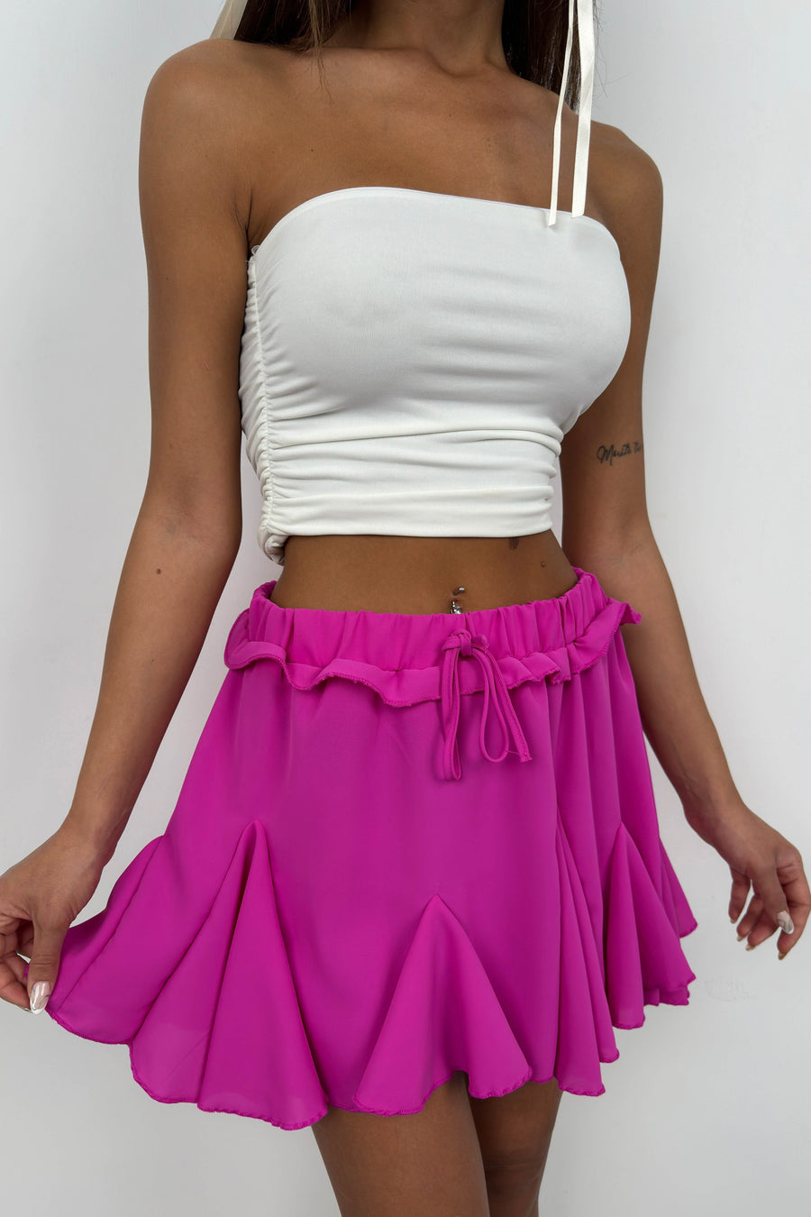 Pleated Fuchsia Mini Skirt 