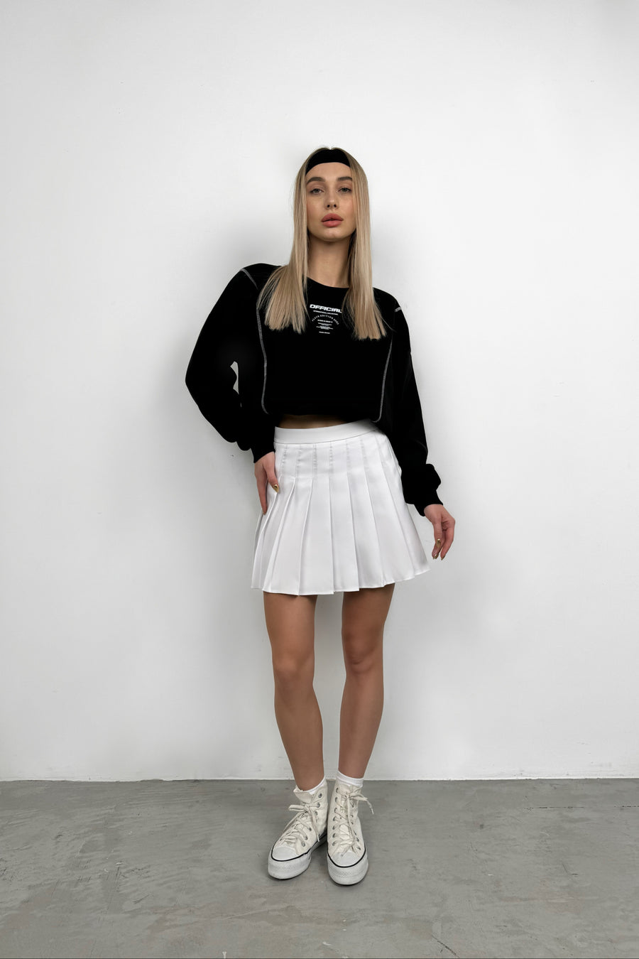 Pleated White Mini Skirt 