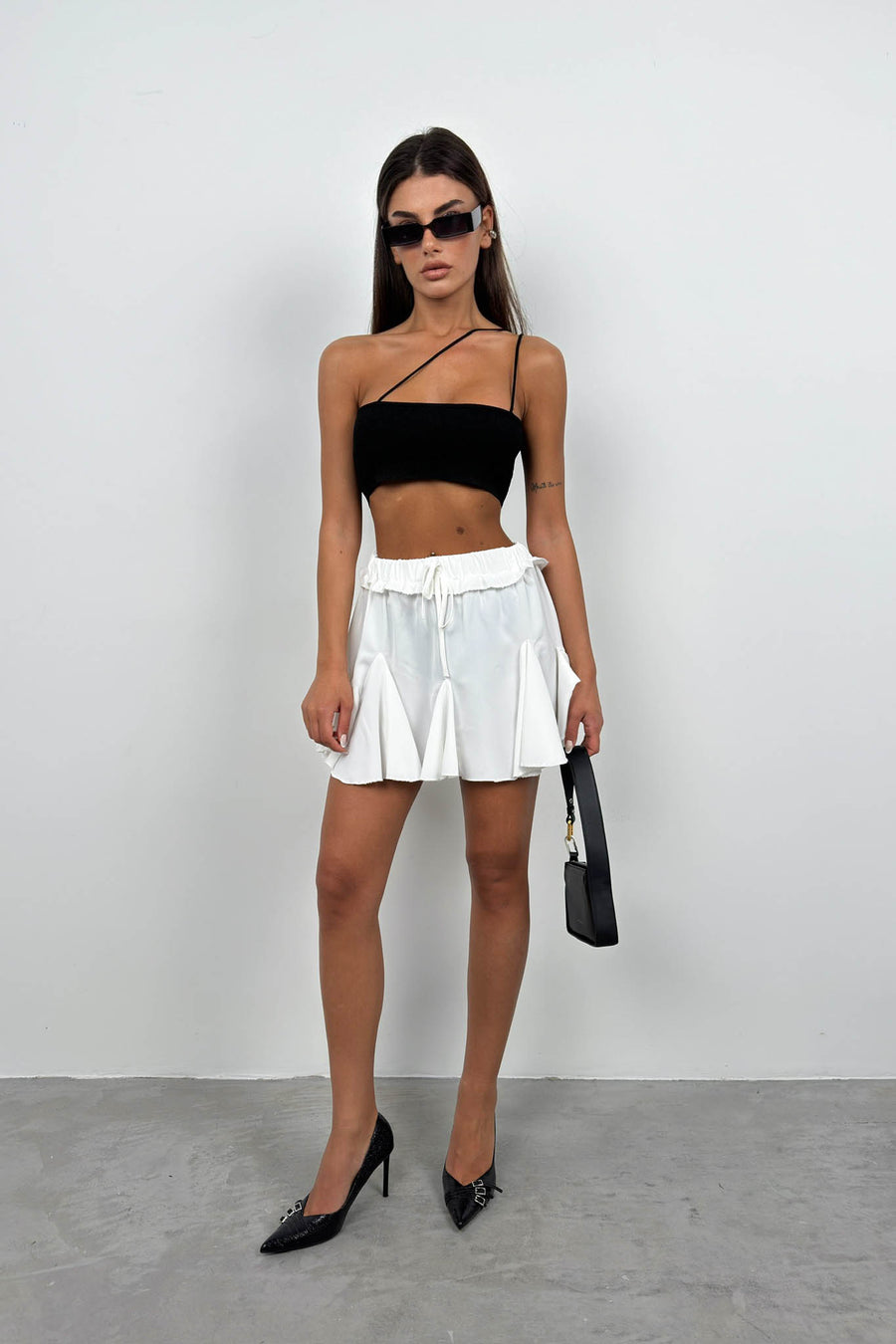 Pleated White Mini Skirt 