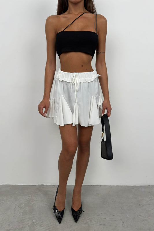 Pleated White Mini Skirt 