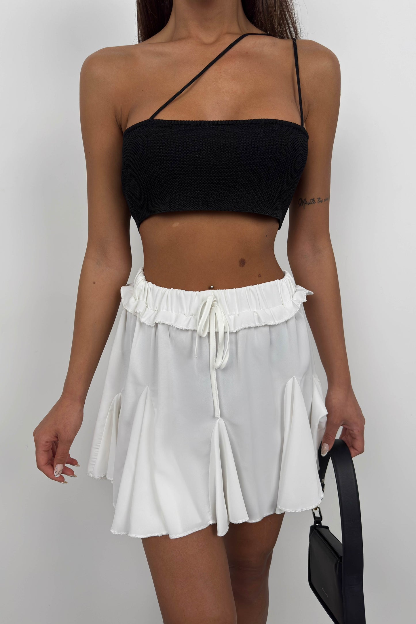 Pleated White Mini Skirt 