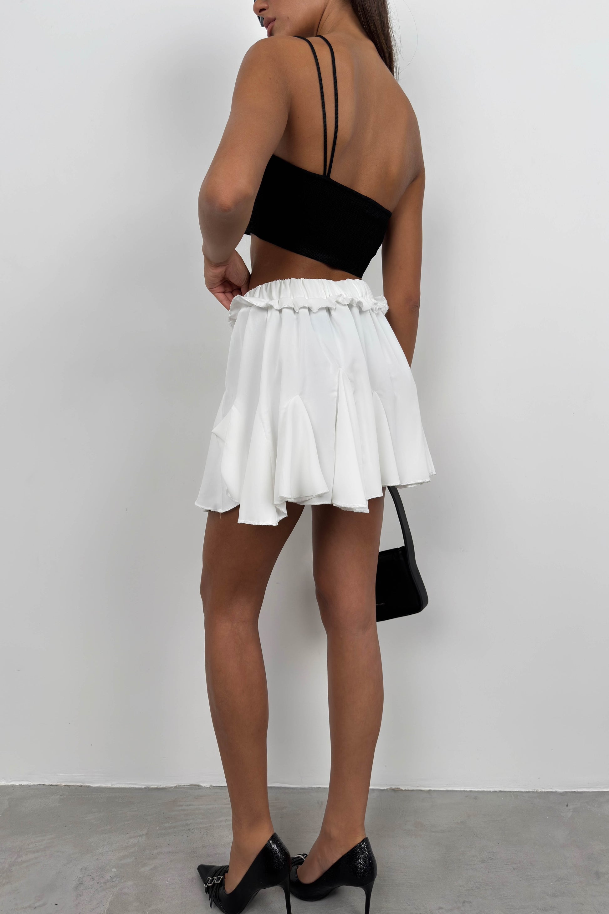 Pleated White Mini Skirt 