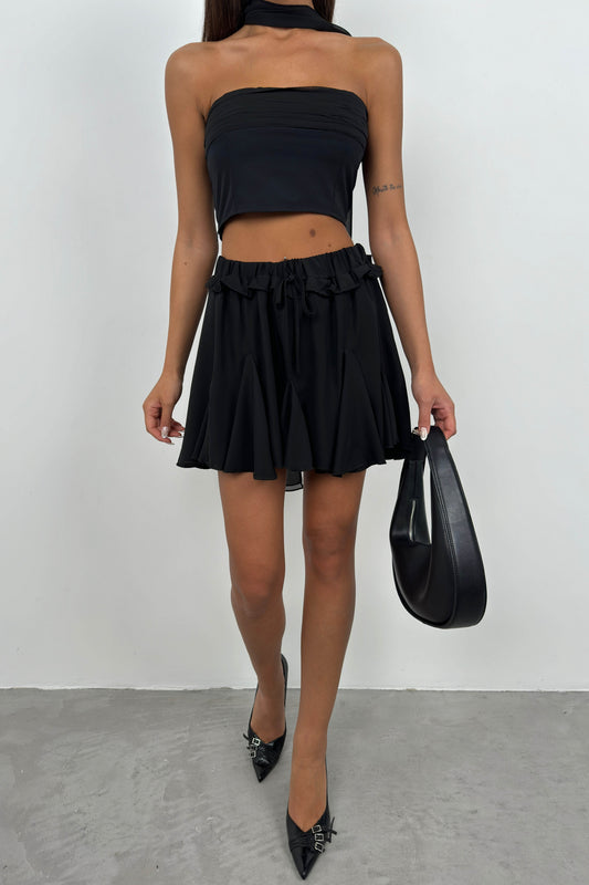 Pleated Black Mini Skirt 