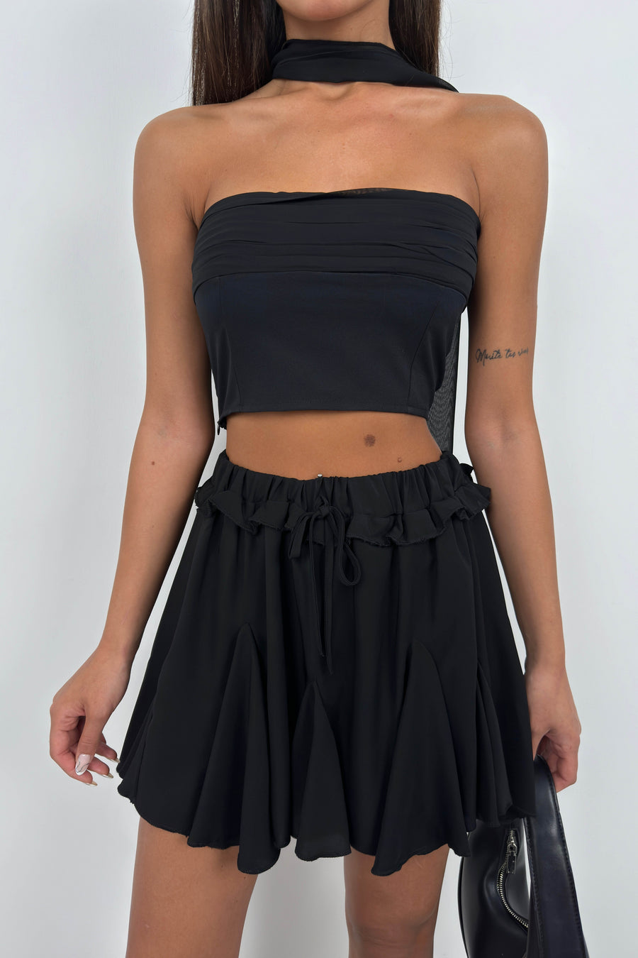 Pleated Black Mini Skirt 