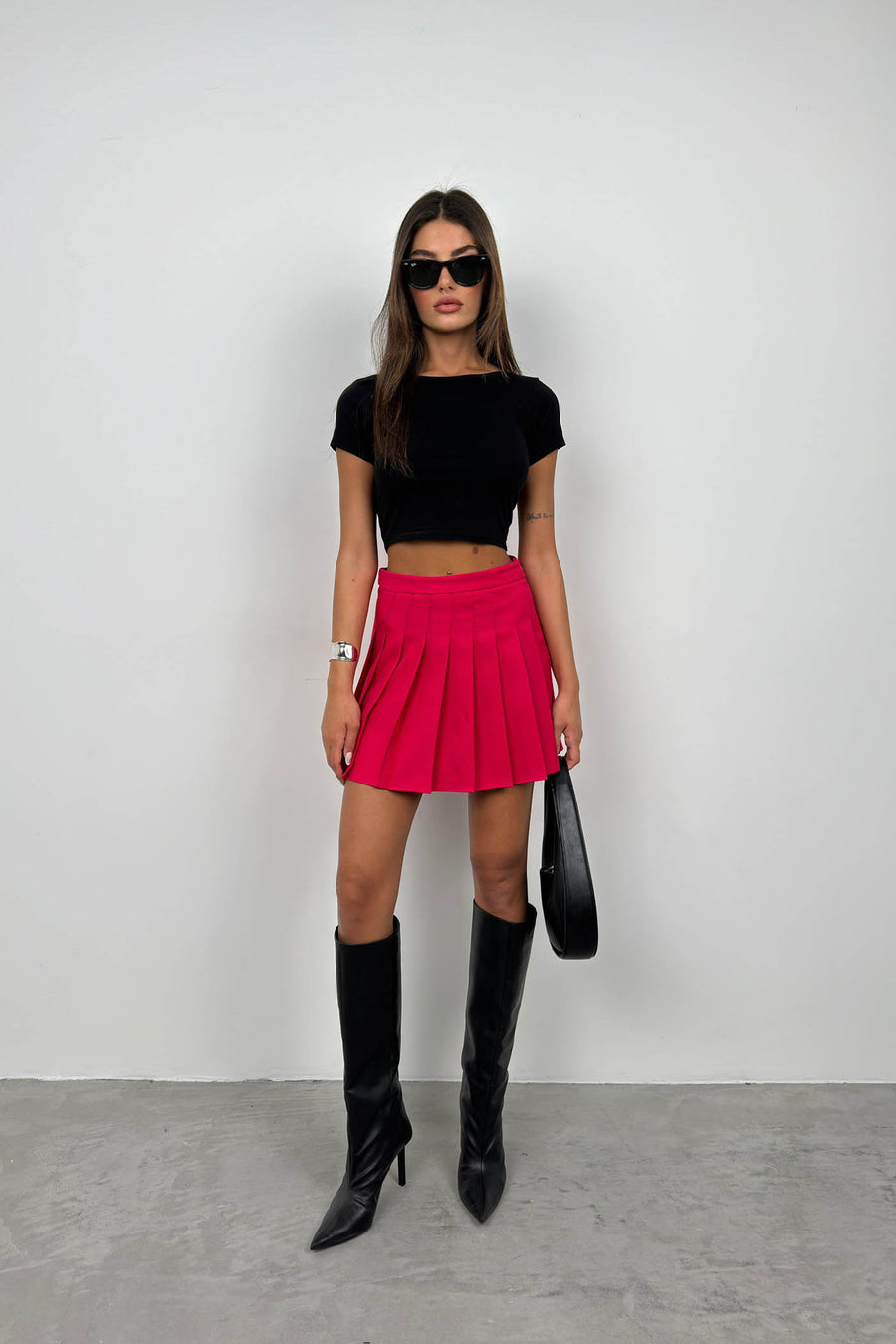 Pleated Fuchsia Mini Skirt 