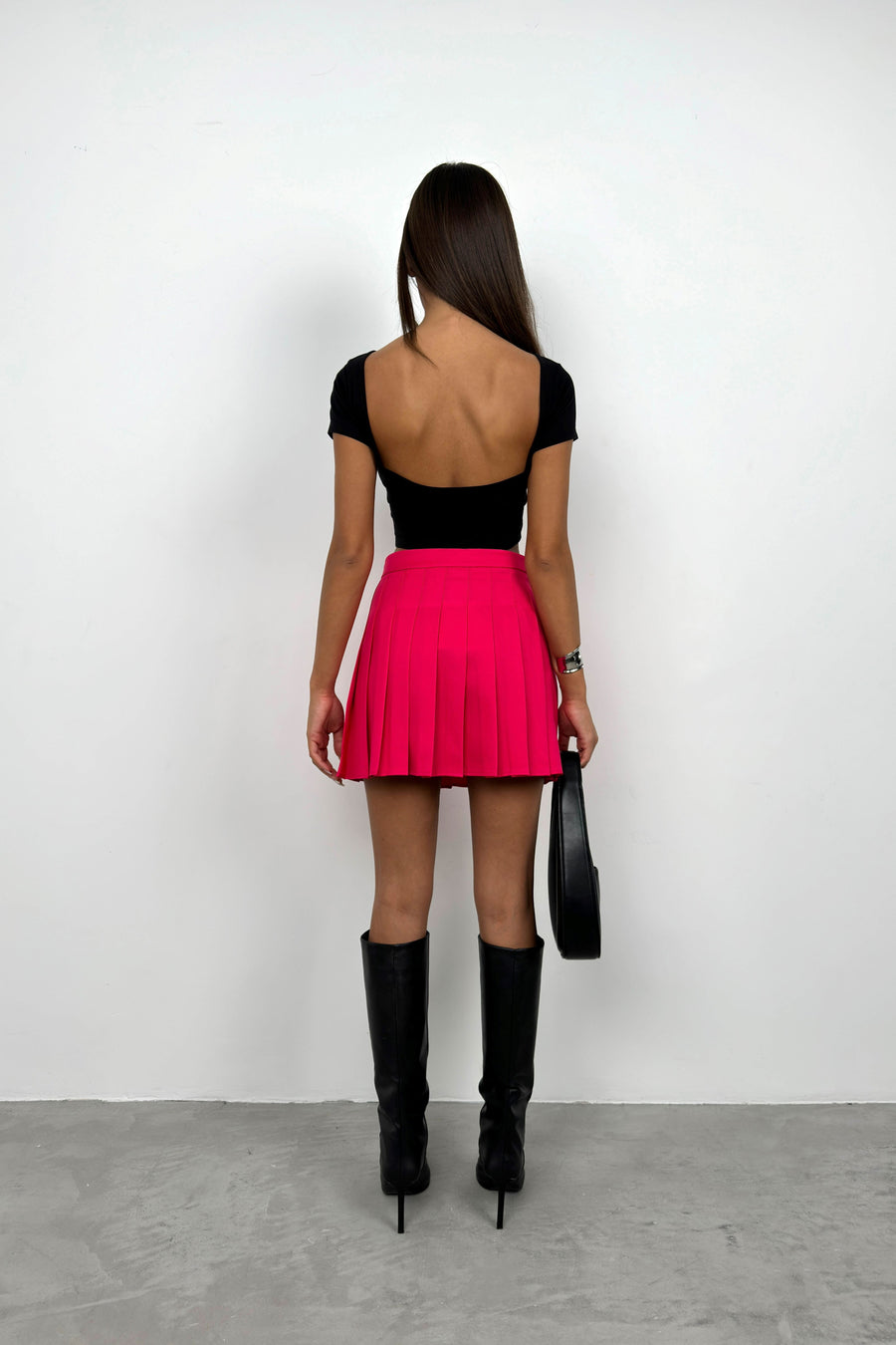 Pleated Fuchsia Mini Skirt 