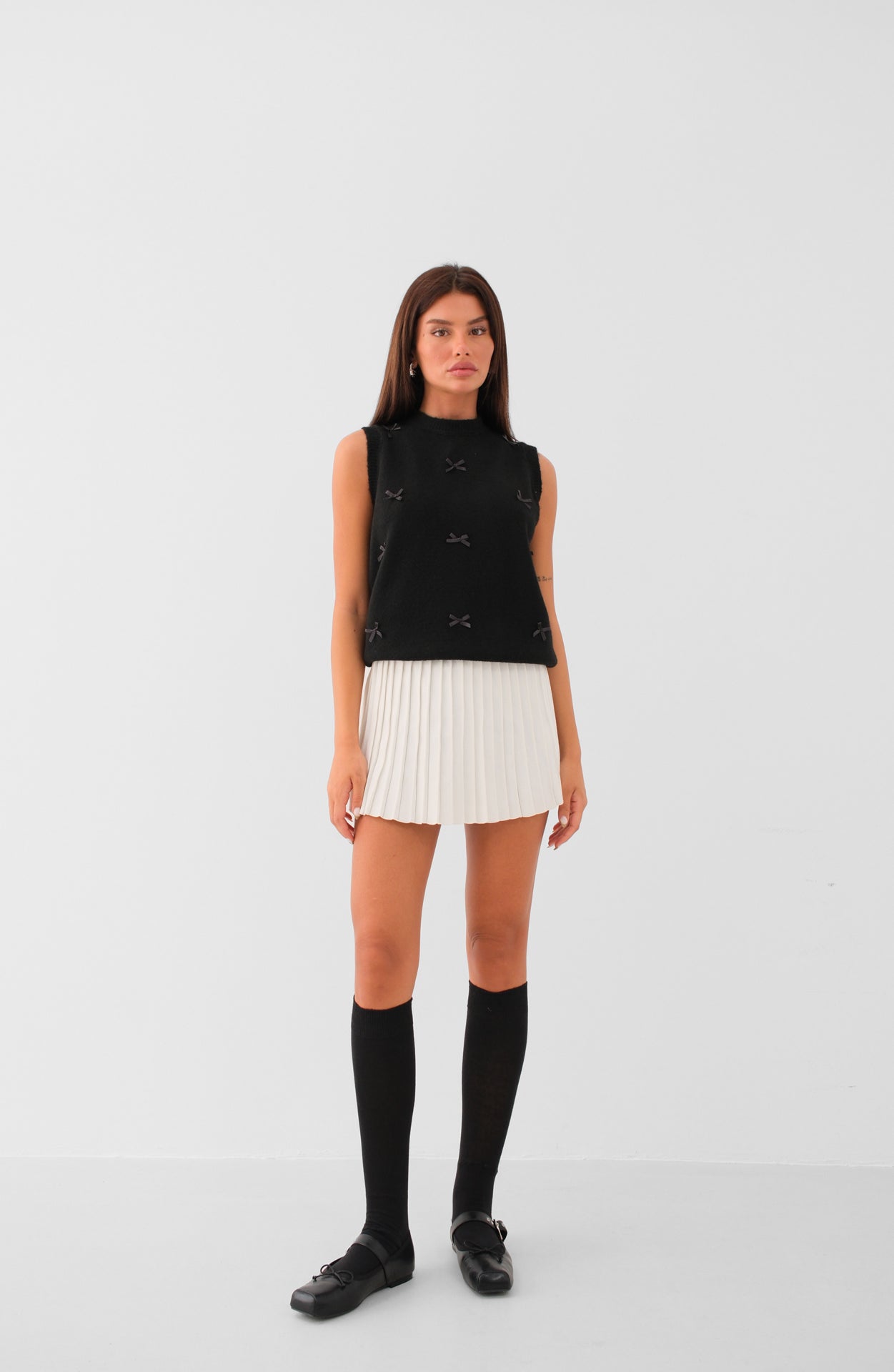 Pleated Ecru Knit Skirt 