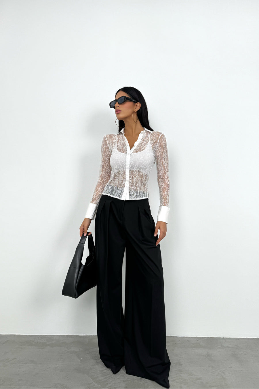 Polo Neck Lace White Blouse 