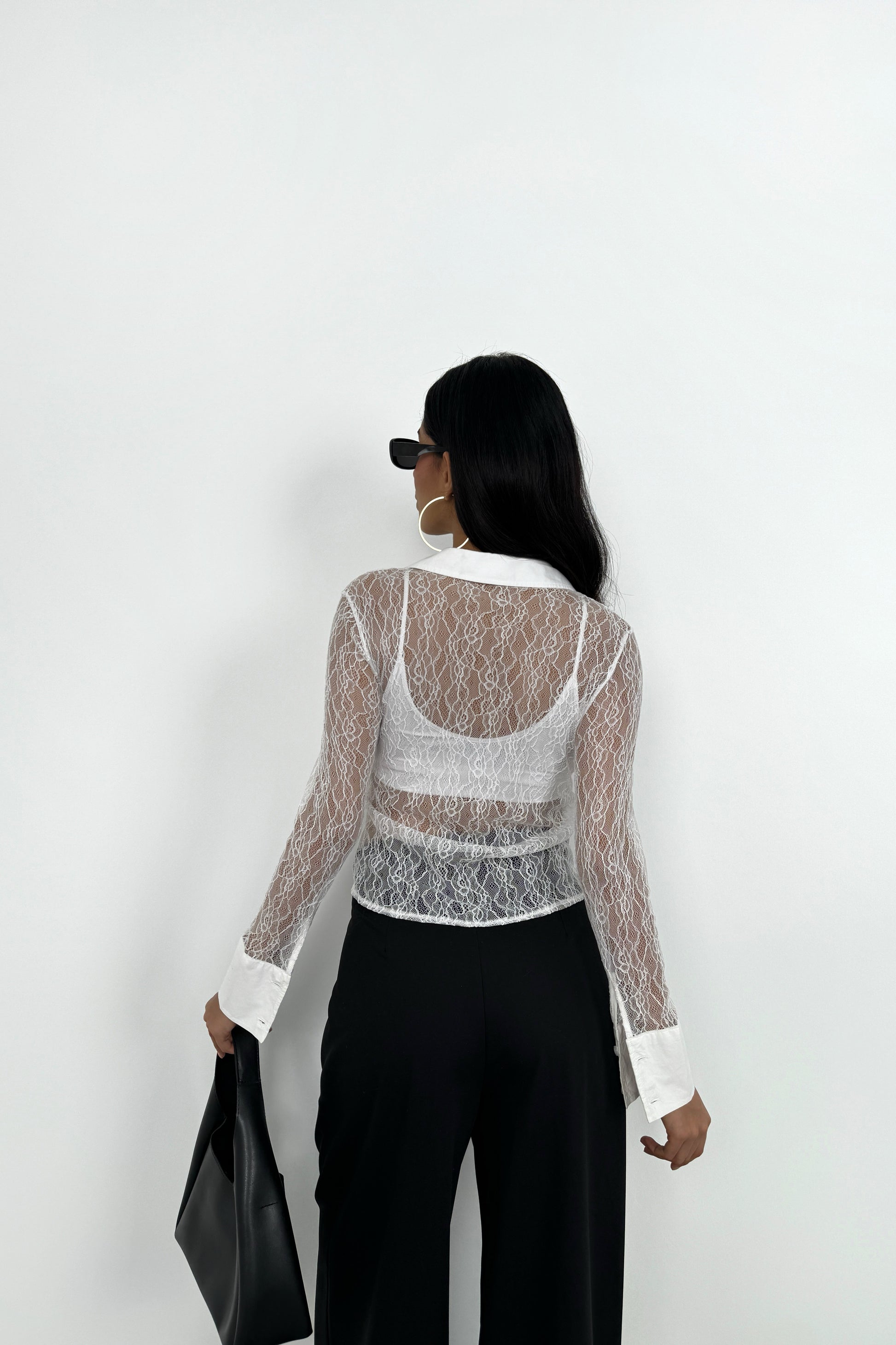 Polo Neck Lace White Blouse 