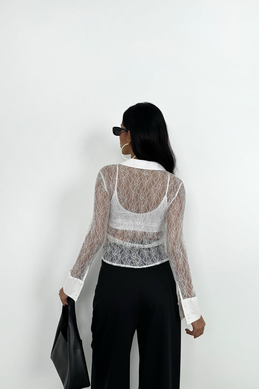 Polo Neck Lace White Blouse 