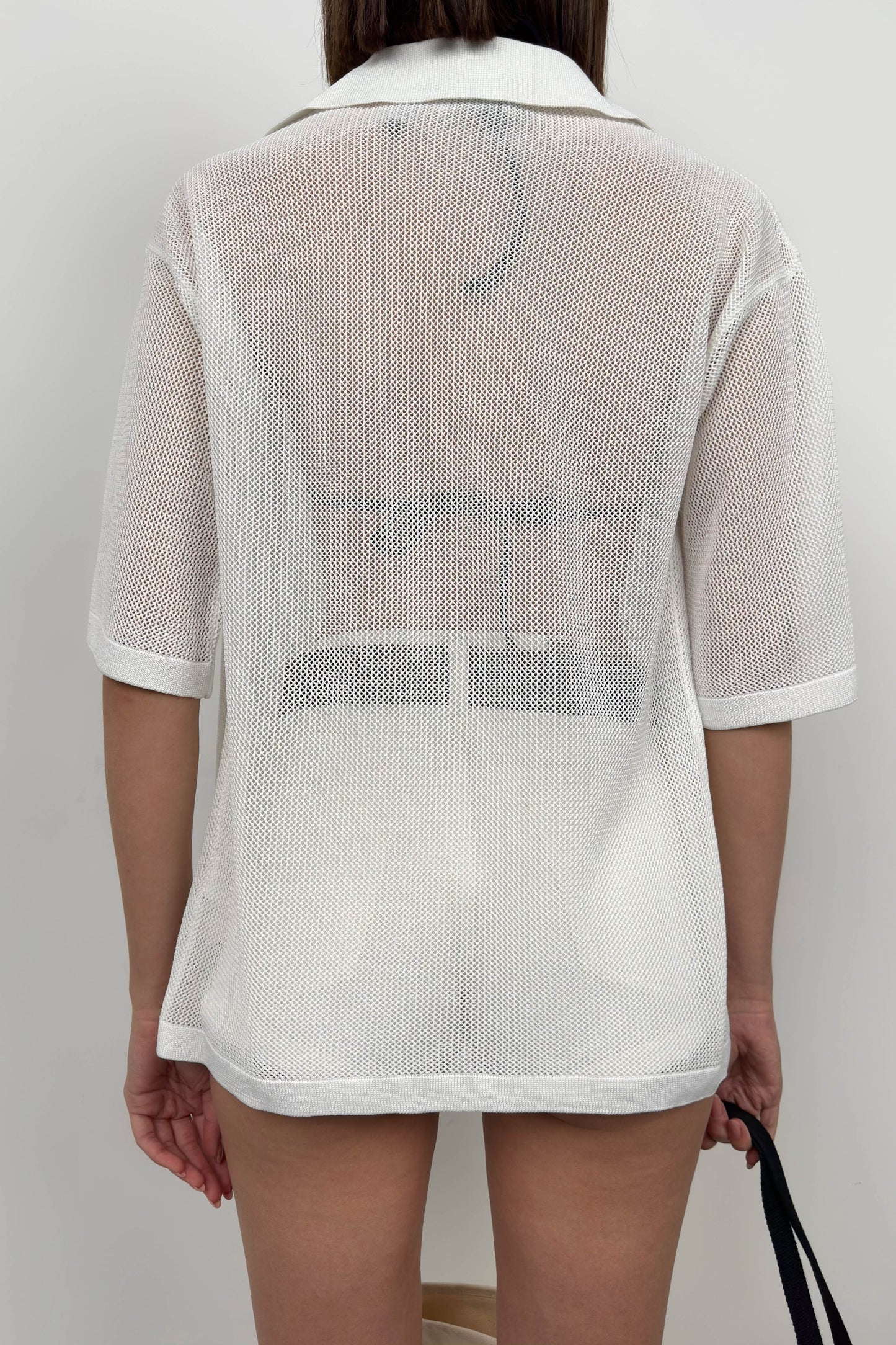 Polo Neck Netted White Blouse 