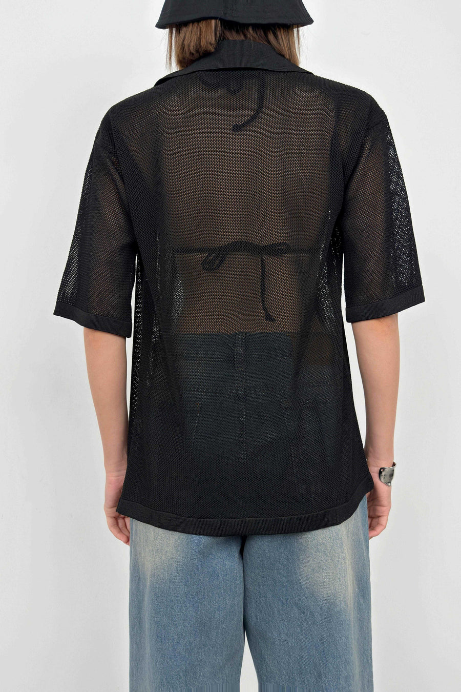 Polo Neck Net Black Blouse 