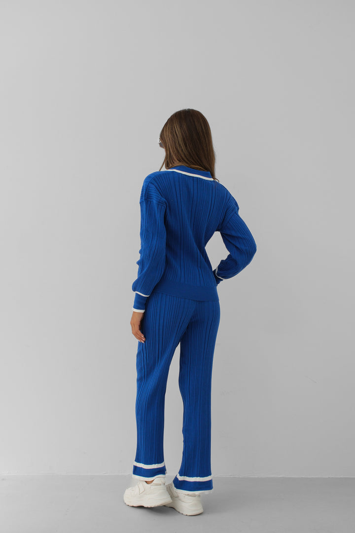 Polo Yaka Saks Bluz Pantolon Takım