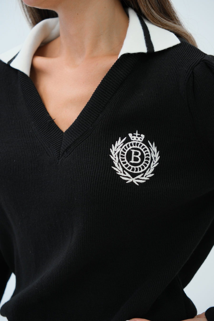 Polo Collar Black College Sweater 