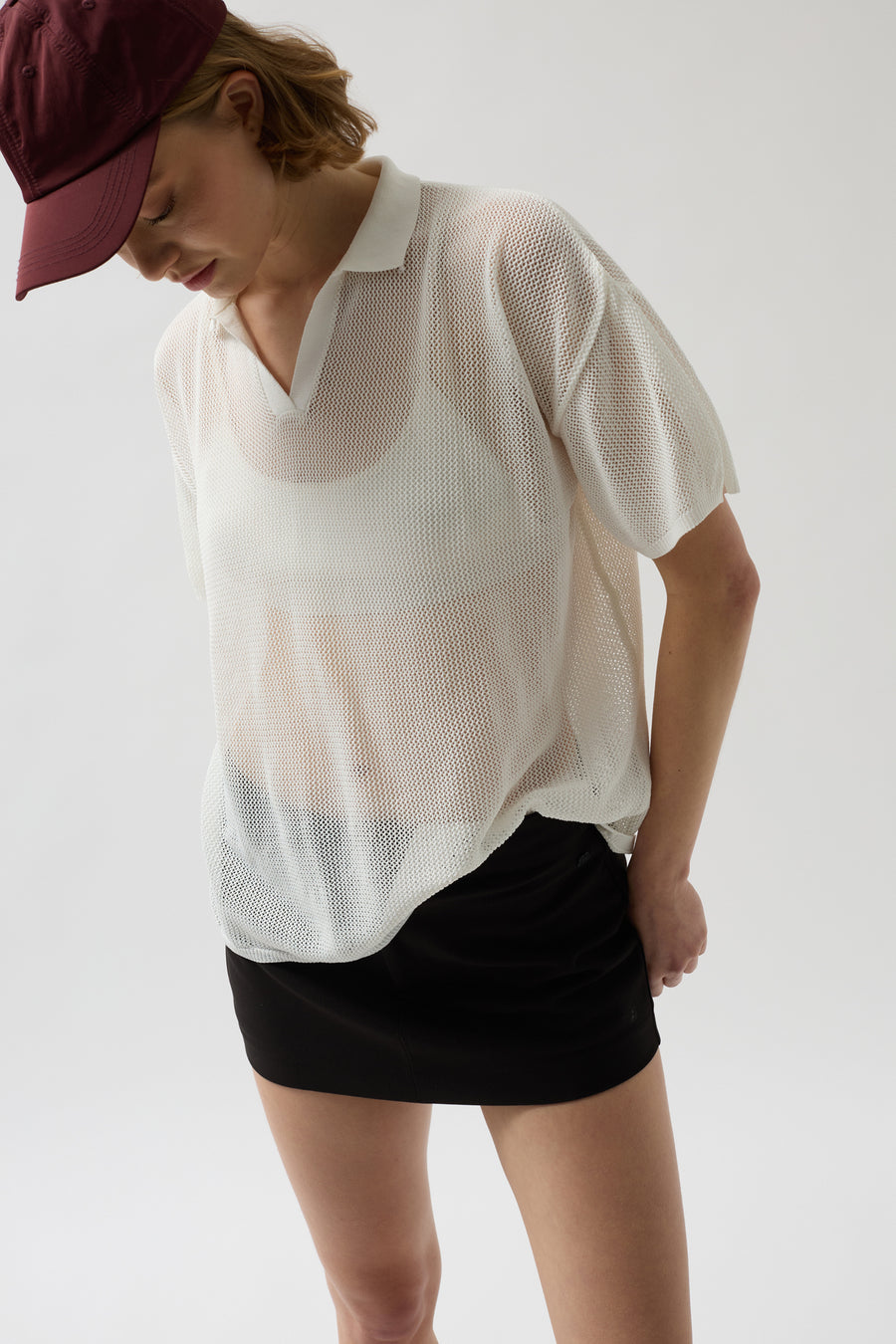 Polo Neck Transparent Ecru T-Shirt 