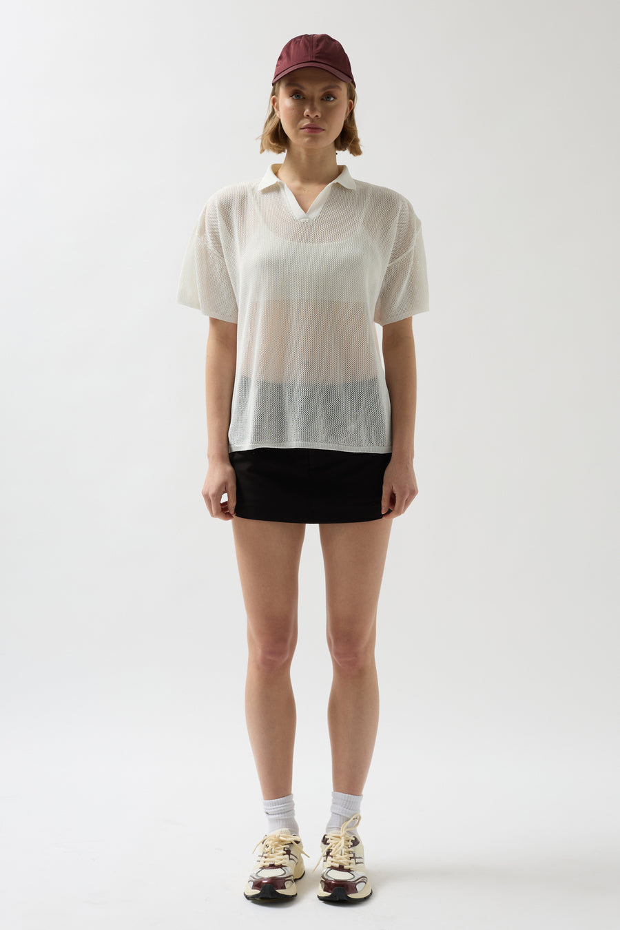 Polo Neck Transparent Ecru T-Shirt 