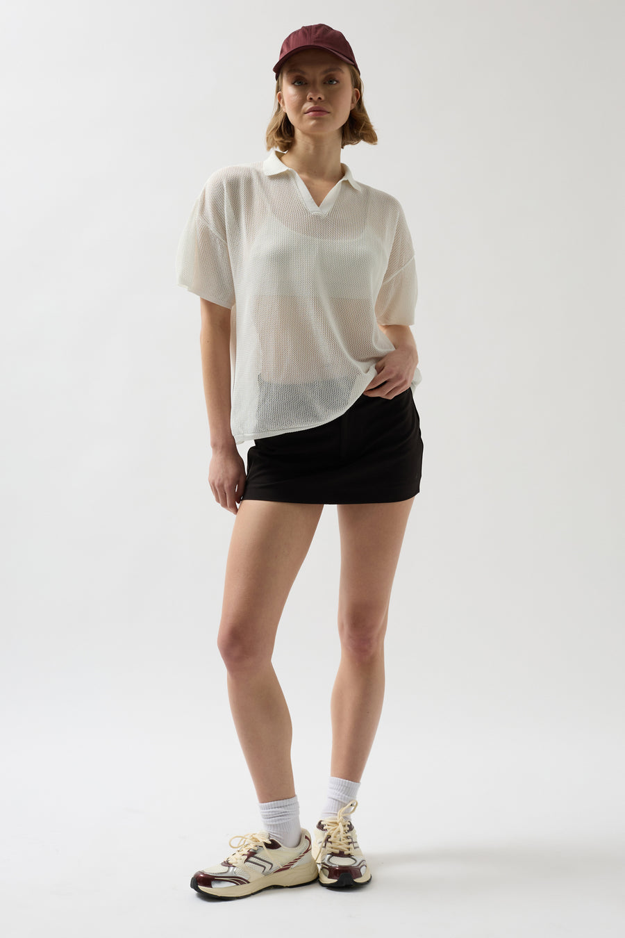 Polo Neck Transparent Ecru T-Shirt 