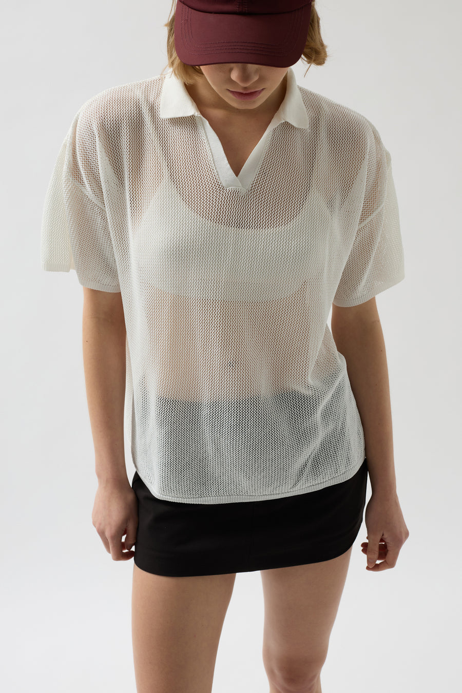 Polo Neck Transparent Ecru T-Shirt 