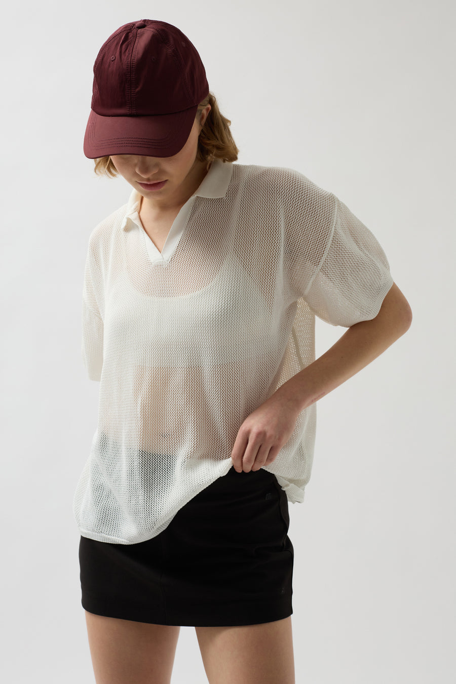 Polo Neck Transparent Ecru T-Shirt 