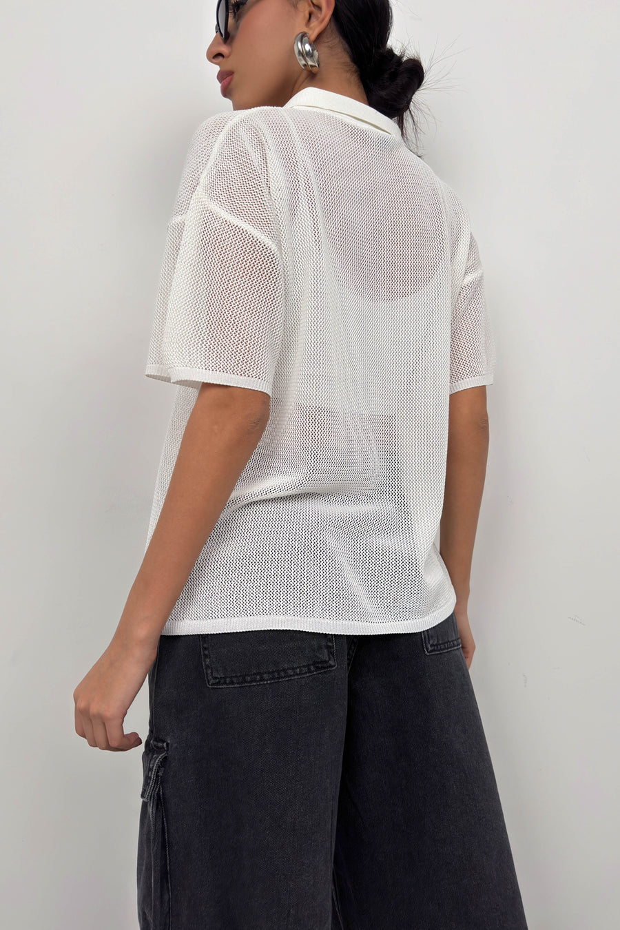 Polo Neck Transparent Ecru T-Shirt 