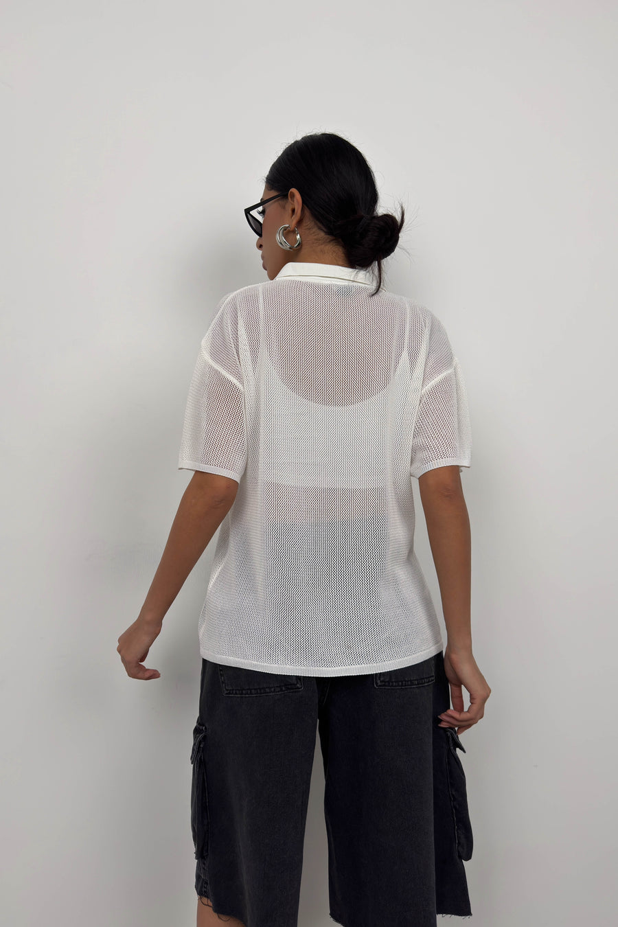 Polo Neck Transparent Ecru T-Shirt 