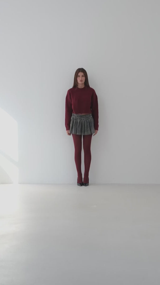 Zero Collar Burgundy Crop Knit Sweater 