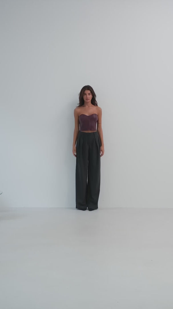 Double Pleated Wide Leg Grey Trousers 