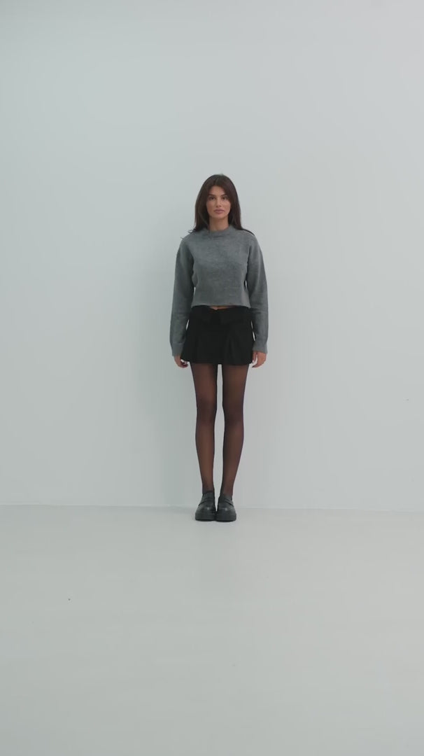 Zero Collar Gray Crop Knitwear Sweater 