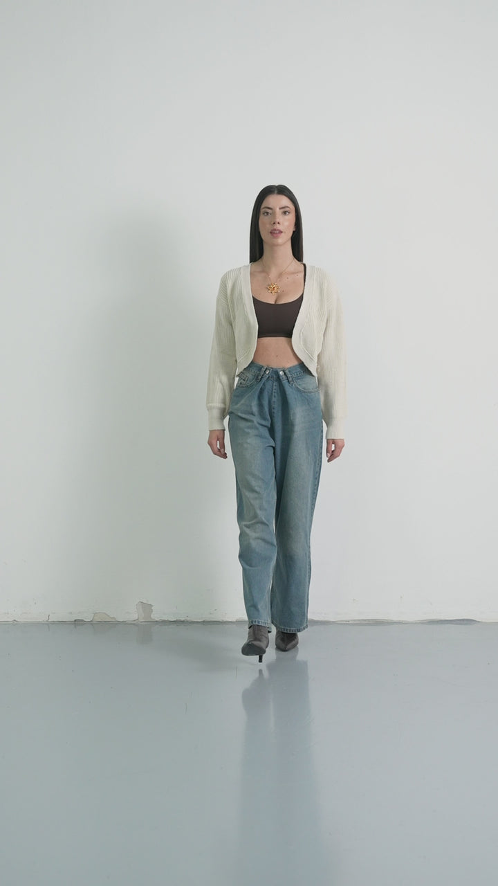 Low Waist Double Button Blue Wide Leg Jeans 