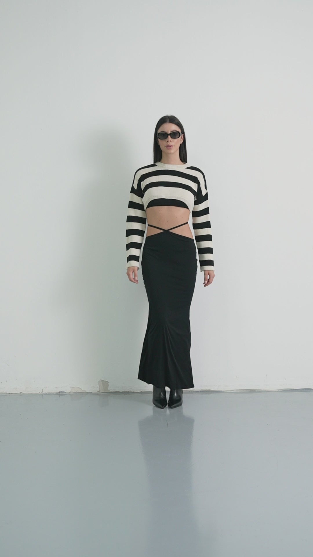 Waist Tie Maxi Black Skirt 