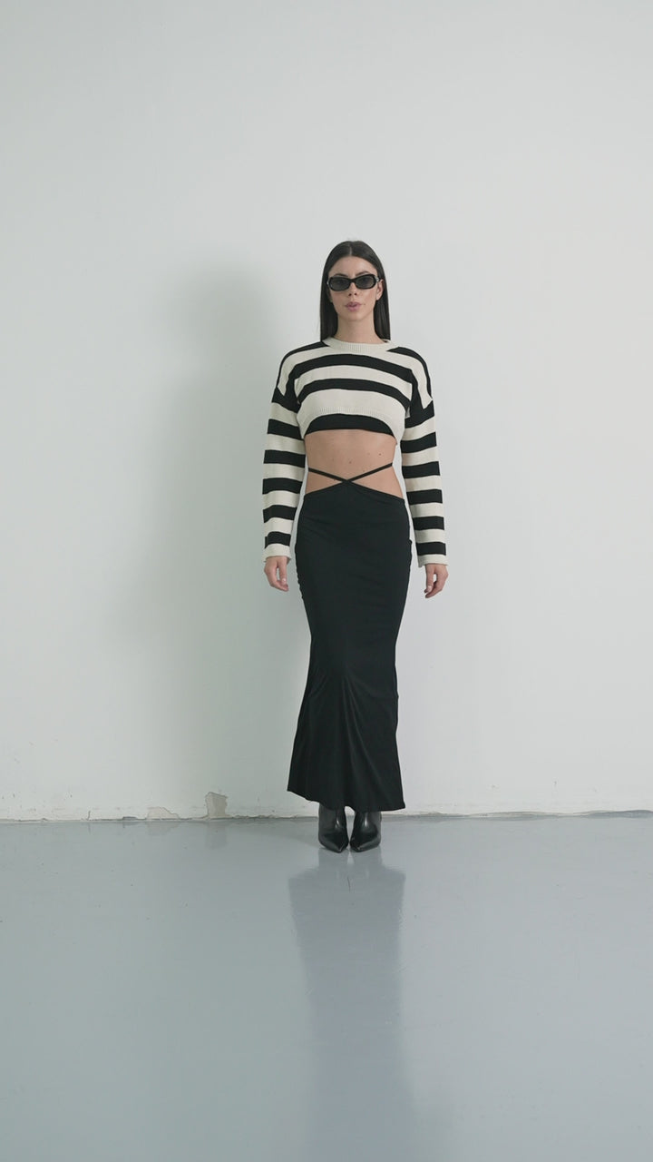 Waist Tie Maxi Black Skirt 