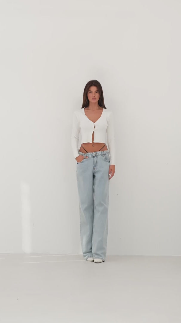 Elastic Detail Light Blue Low Waist Jeans 