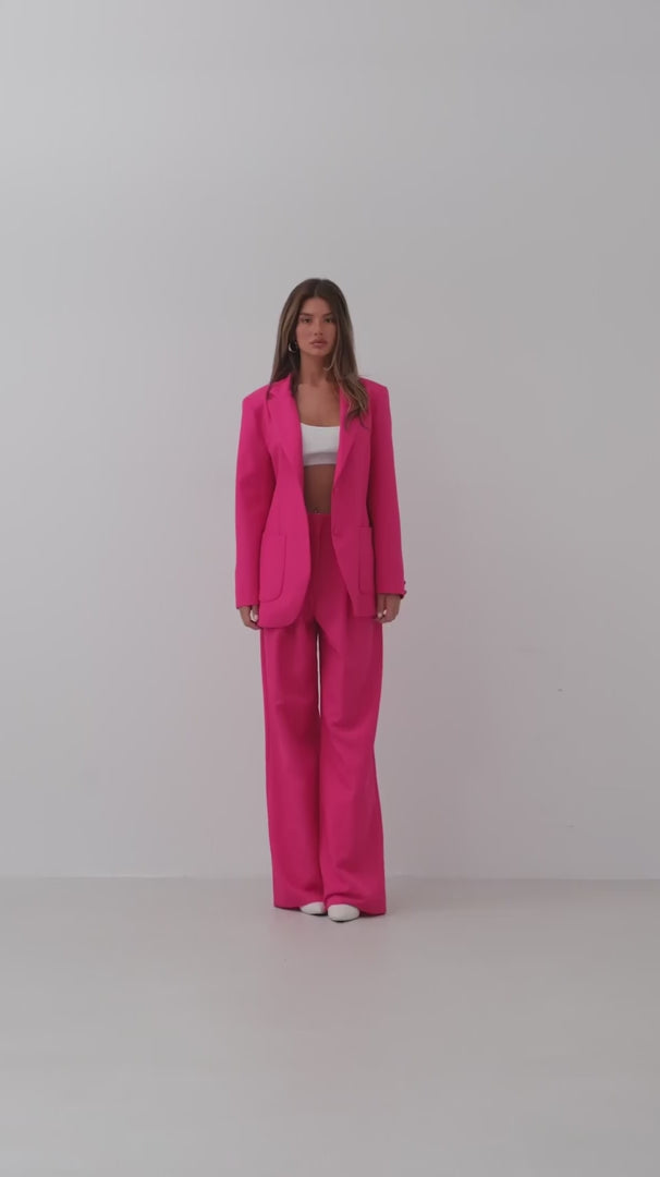 Waist Fold Fuchsia Trousers Blazer Jacket Set 