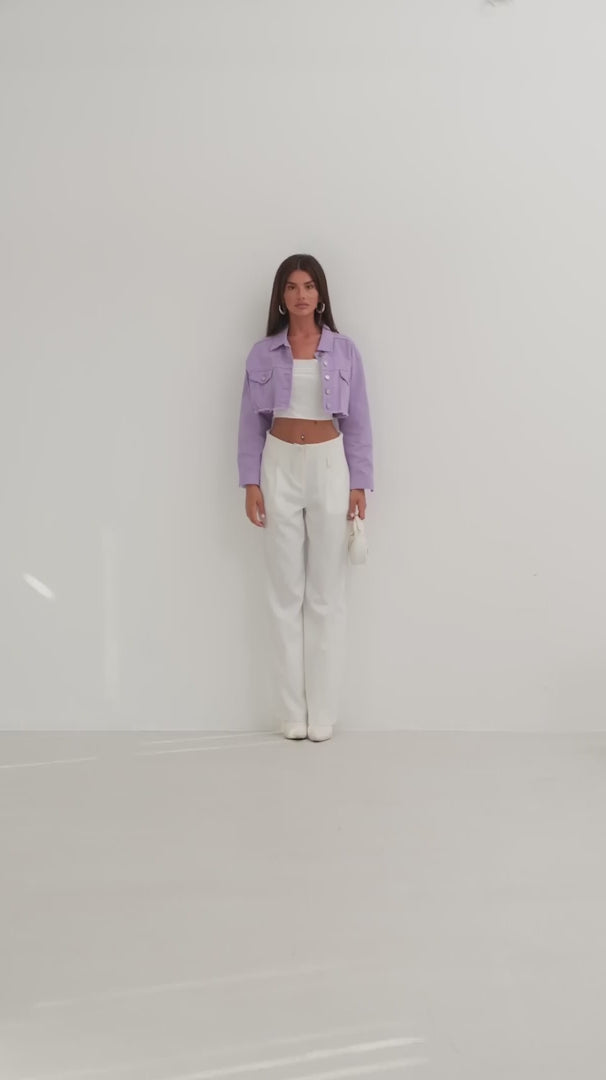 Button Detail Lilac Crop Jacket 