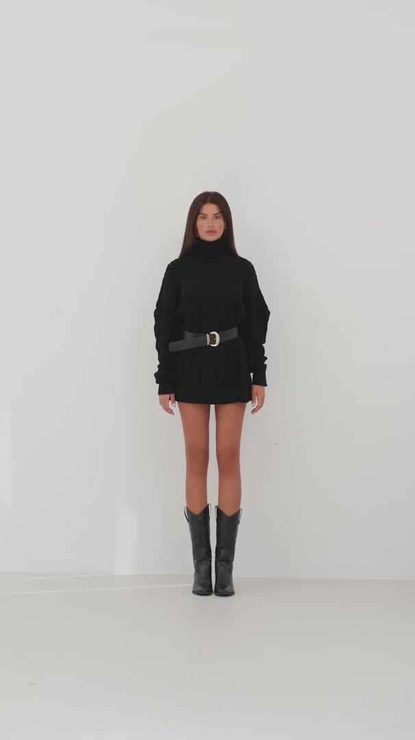 Oversize Turtleneck Black Knitted Sweater 