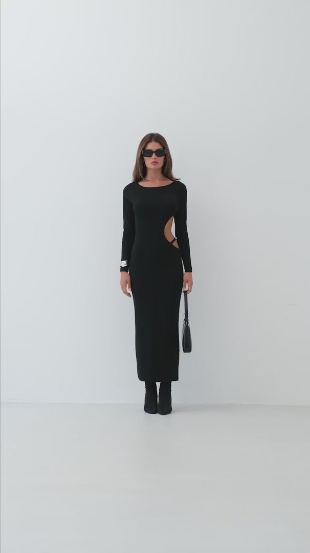 Crew Neck Backless Black Dress 