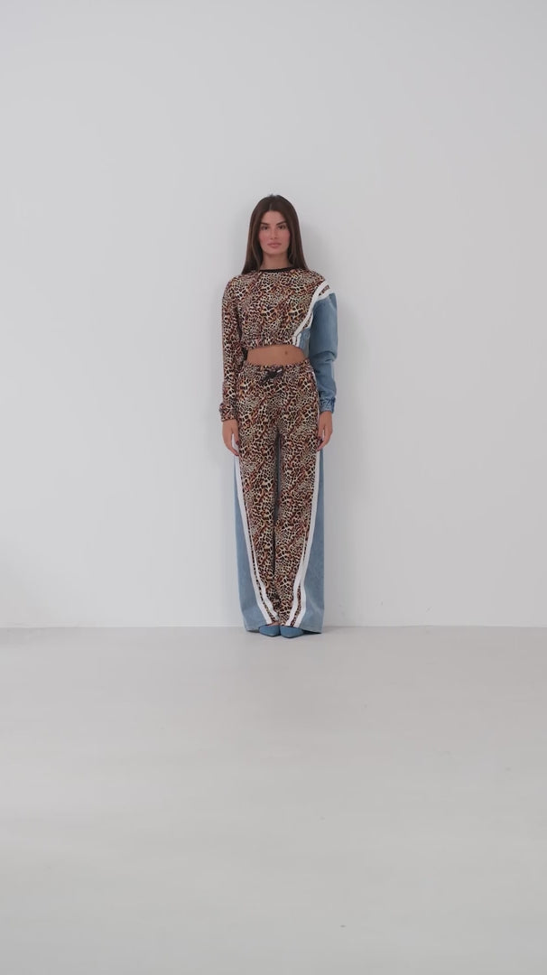 Leopard Print Denim Tracksuit 