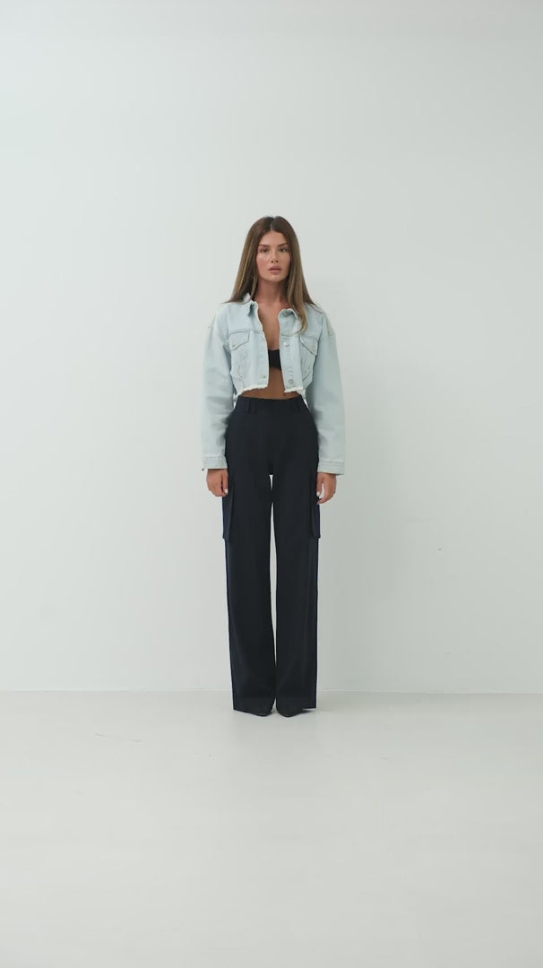 Light Blue Denim Jacket with Seamless Waistline 