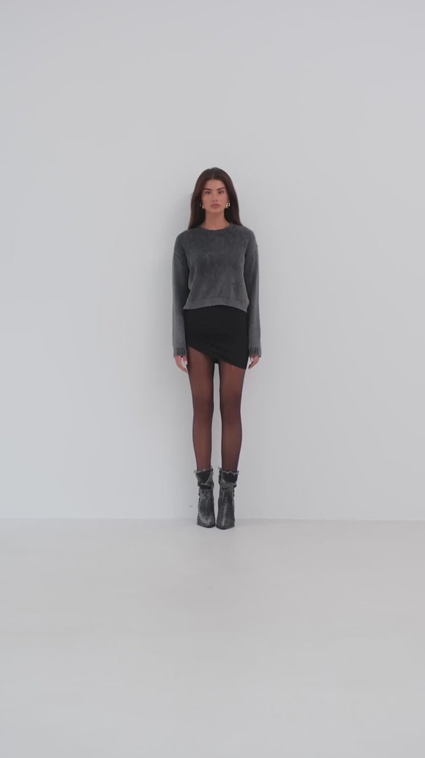 Washed Crop Dark Grey Knitwear Sweater 