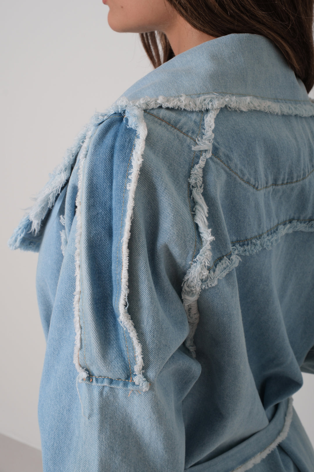 Tassel Detail Light Blue Denim Trench Coat 