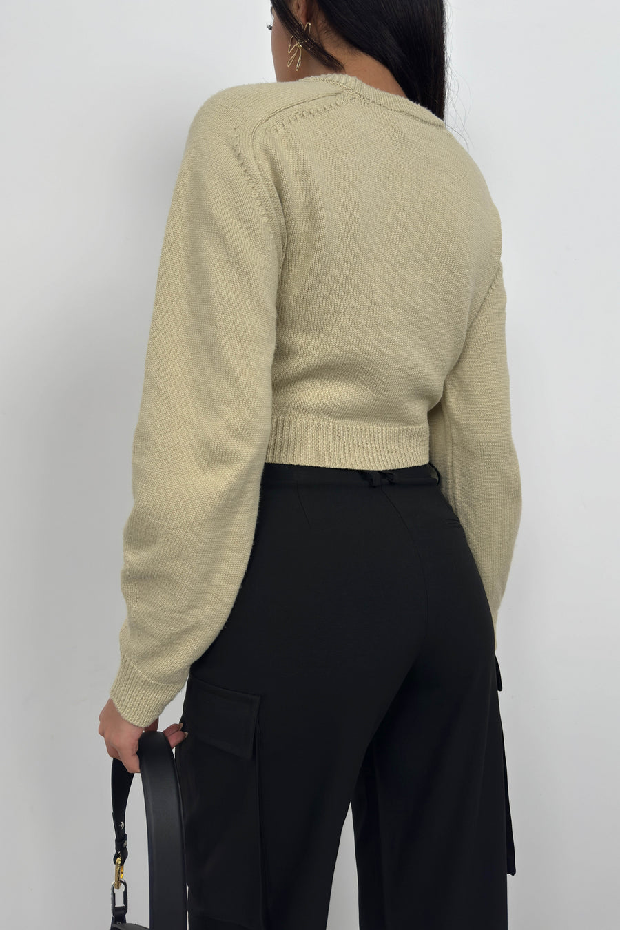 Raglan Sleeve Crop Beige Knitwear Sweater 